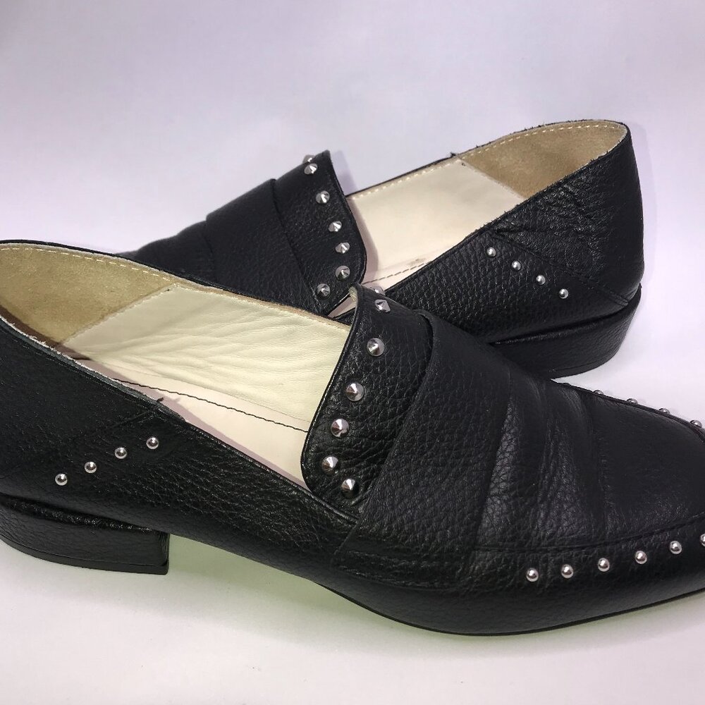 Kenneth Cole Basile Black Slip-on Leather Loafers Studded Accents SIZE 7.5
